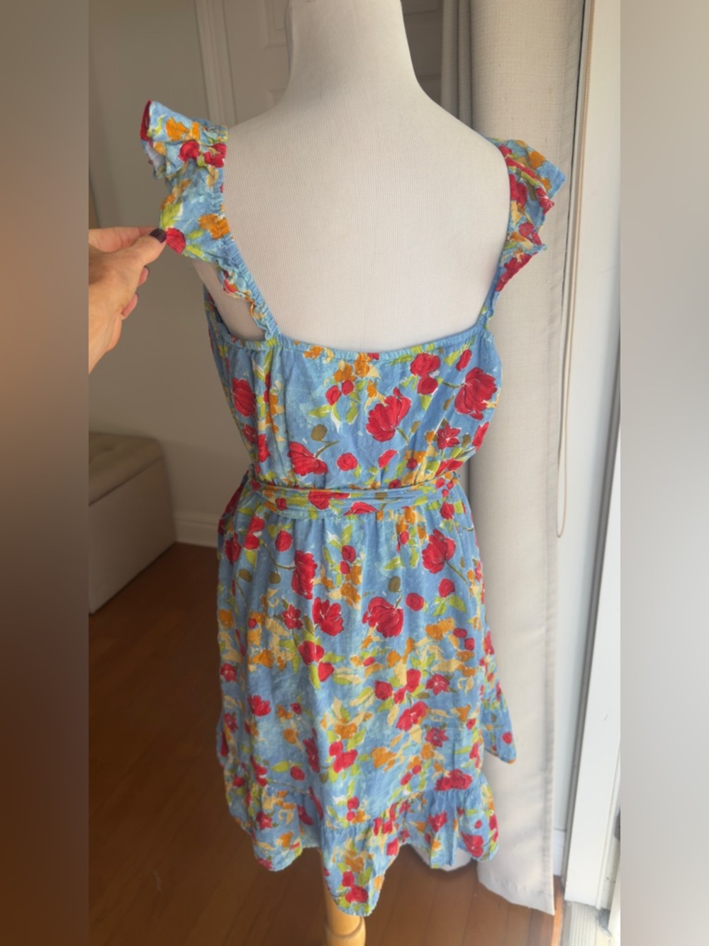 LC Lauren Conrad Light Blue Floral Dress with Red & Yellow floral Accents - Picture 3 of 6